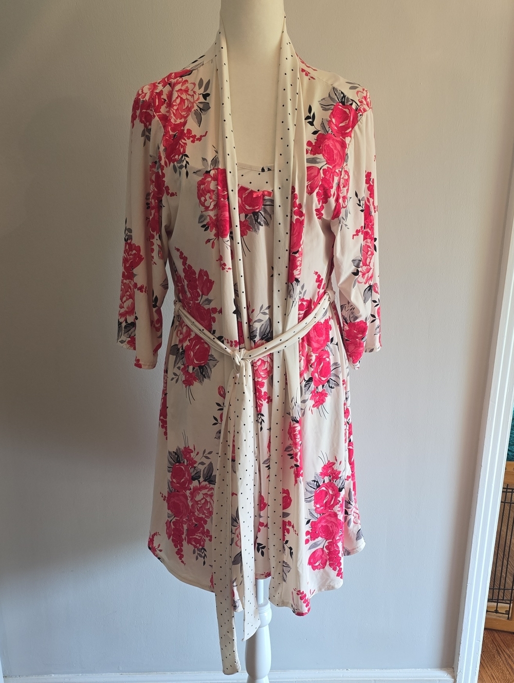 Laura Ashley Cream Robe & Chemise Set with Pink Floral Print